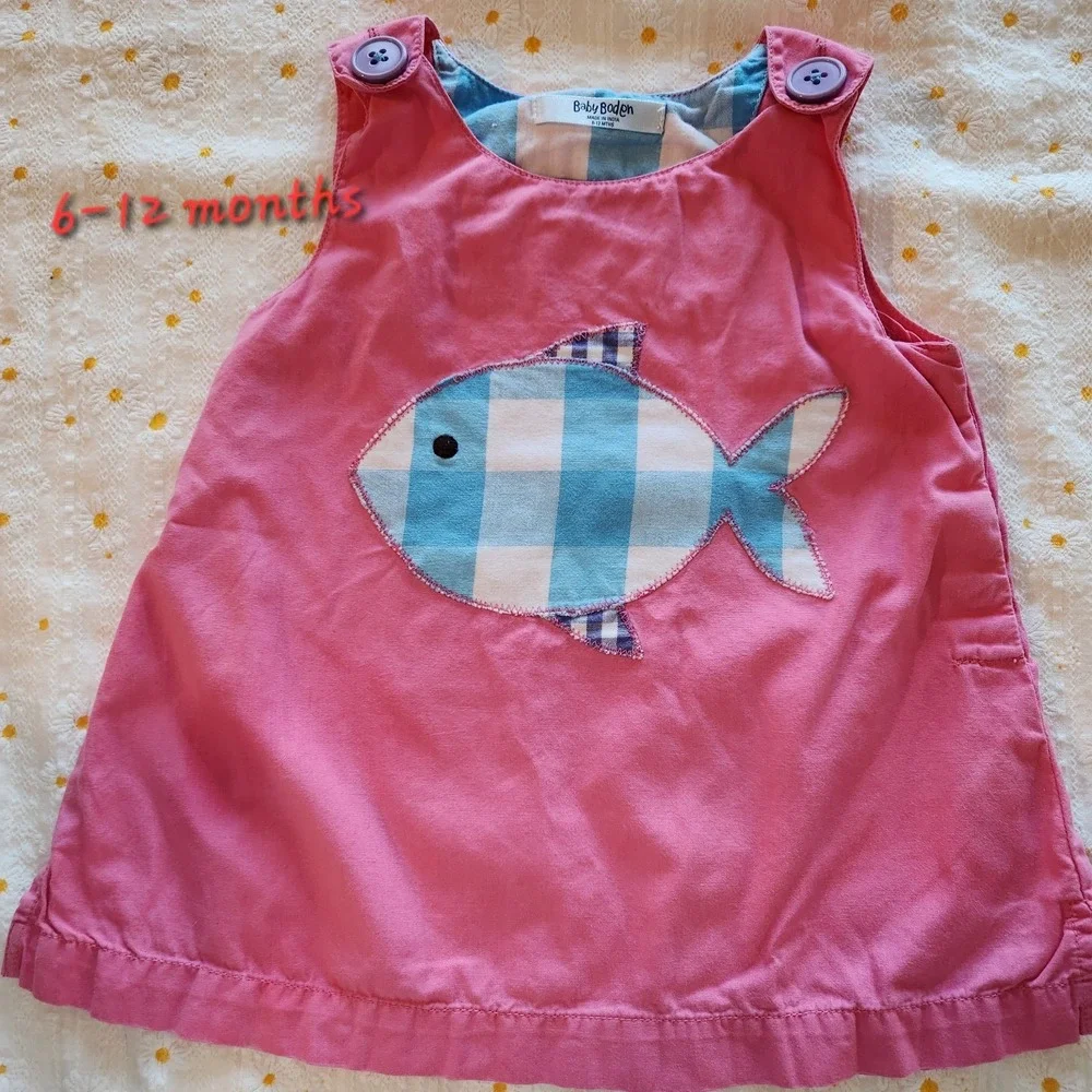 Baby Boden Pink‎ Dress with Fish Print - Size: 6-12 Months